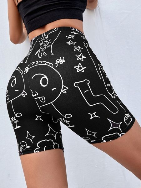 

cartoon graphic biker shorts g5e4#, Black