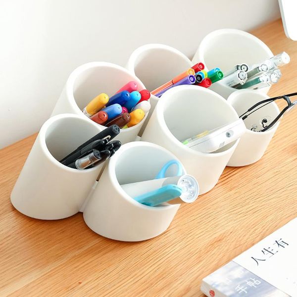 

hooks & rails creative desk organizer large capacity seven cylinders pen holder makeup storage box home office deskstationary rack