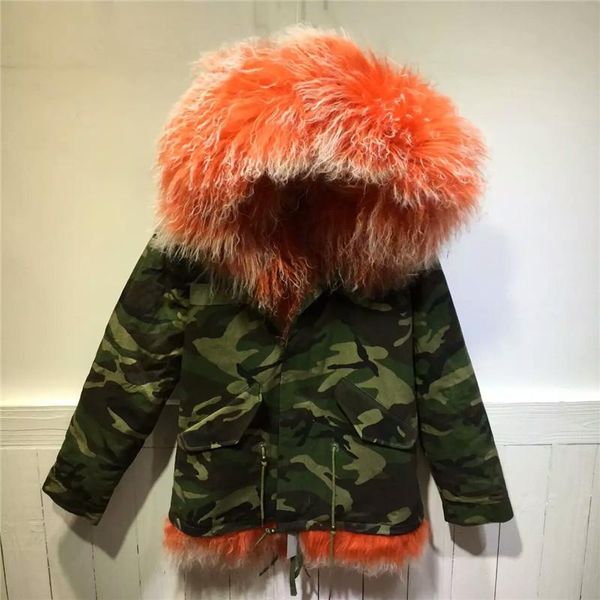 Mulheres Femininas Faux Espessura Quente Inverno Mulheres Casacos Mongólia Carneiros Camuflagem Parka Loja de lã com jaqueta de cordeiro branco