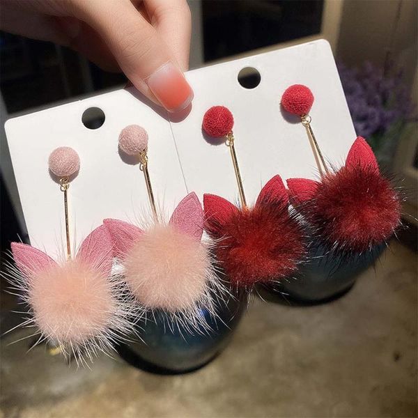 

fashion cat ear plush earrings trend dangle korean winter & chandelier, Silver
