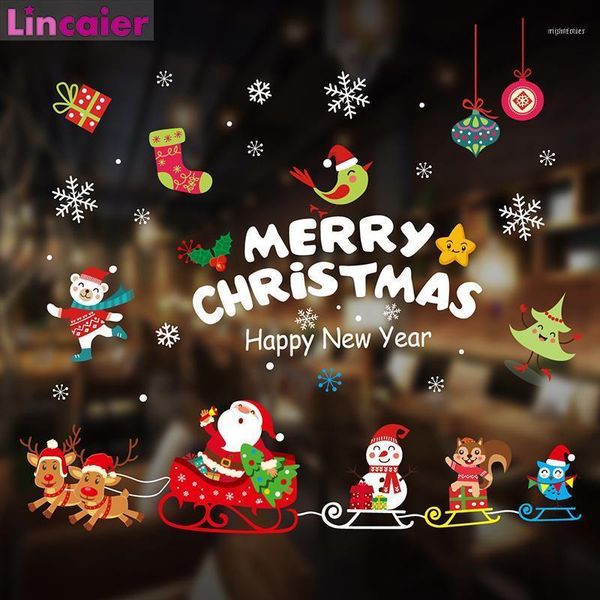

christmas decorations 2021 merry window door pvc sticker for home tree ornaments xmas santa claus snowman happy year 20211
