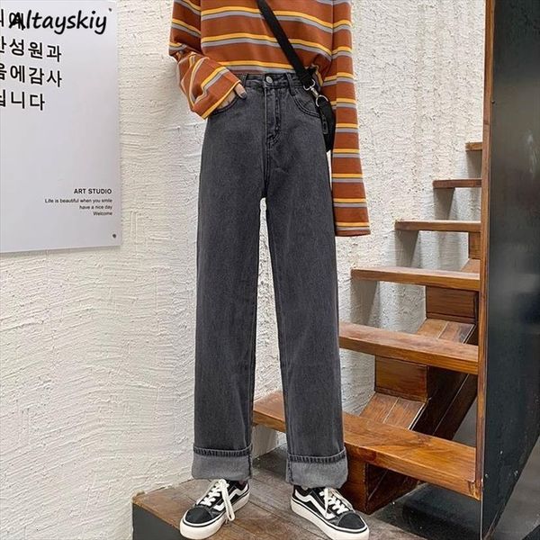 

high waist black boyfriend denim women jeans trousers streetwear vintage korean fashion all match loose soft elastic, Blue