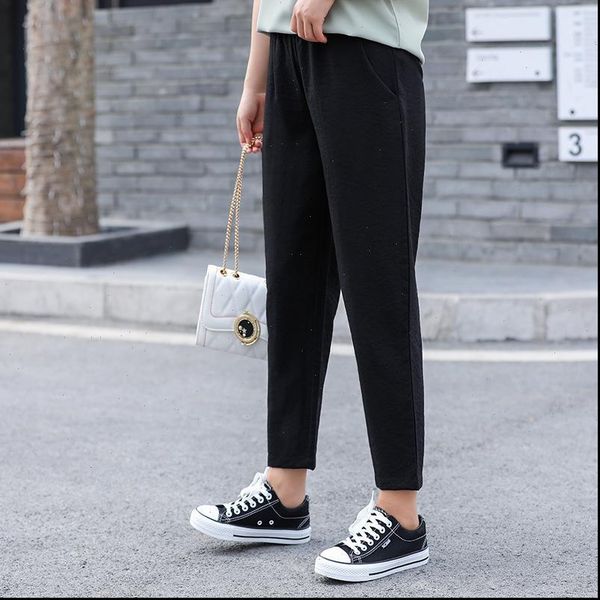 

3xl 7xl women capris summer big large size womens pants female cotton linen casual cropped plus 6xl lady loose trousers, Black;white