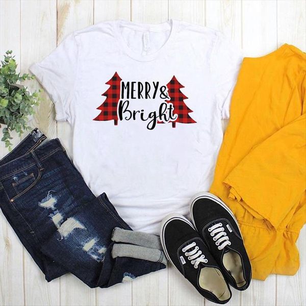 

merry bright printed women short sleeve loose tee clothes graphic, White
