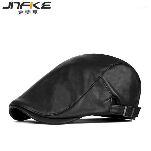 

berets wholesale-2022 fashion pu sboy hat england personality peaked man and woman leather beret caps 55-60cm1, Blue;gray