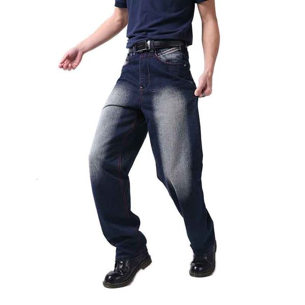 

jeans autumn winter men jeans hip hop harem loose baggy straight skateboard denim pants wide leg trousers male clothes plus size, Blue
