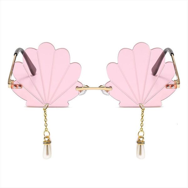 

Vintage Rimless Sunglasses Women Shell Designer Steampunk Men Pearl Tassel Party Glasses Oculos, White;black