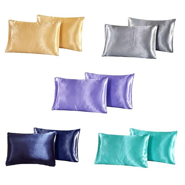 

cushion/decorative pillow 2-piece simple solid bedding smooth multicolor simulation silk satin pillowcase