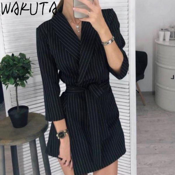 

belt black striped blazer dress women elegant slim pink blazers and jackets korean casual office long full dresses, Black;gray