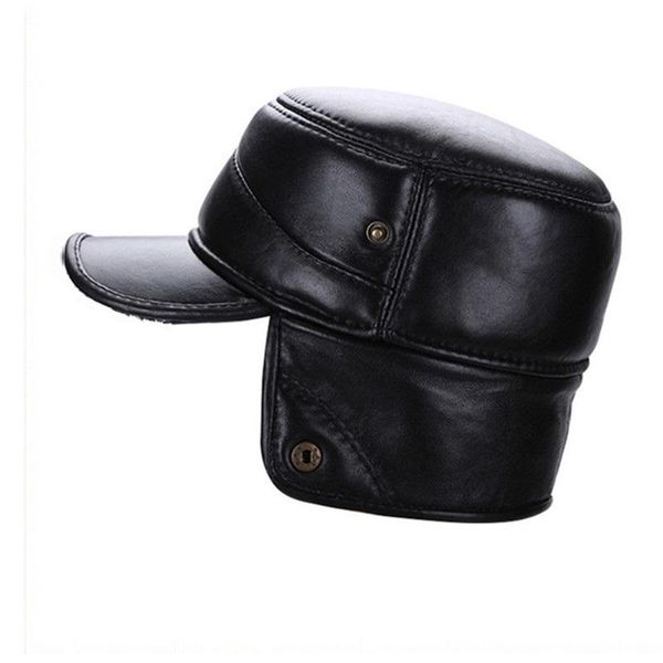 

berets genuine leather hat men's flat cap students leisure winter warm ear protection thickening b-7136, Blue;gray