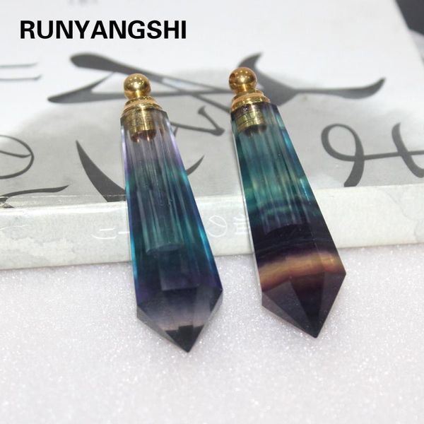 

natural rainbow fluorite crystal stone perfume bottle pendant streaked essential oil necklace pendulum decorative objects & figurines