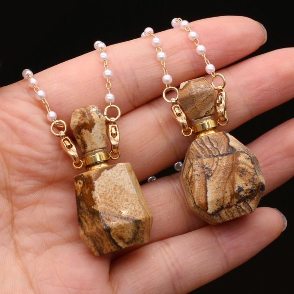 

chains style natural stone picture perfume bottle necklace for women gift accessory glasses frames pearl, Silver