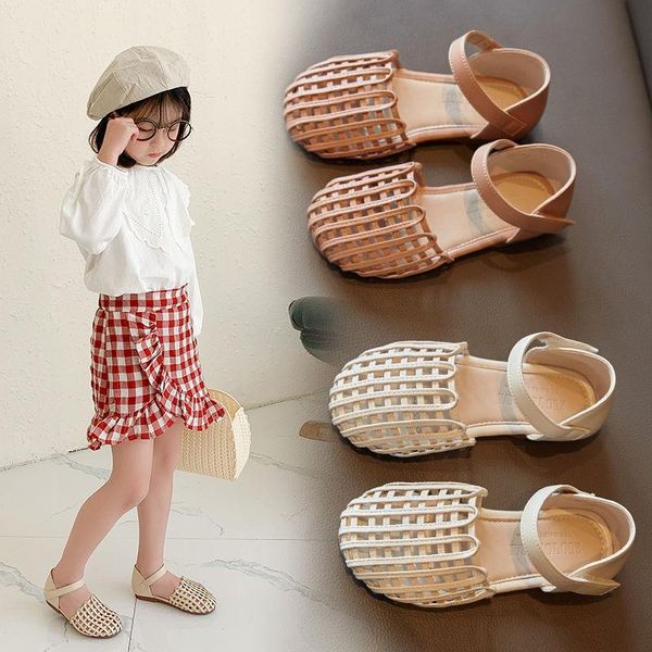 

girls sandals summer fashion hollow knit shoes children princess leather, Black;red