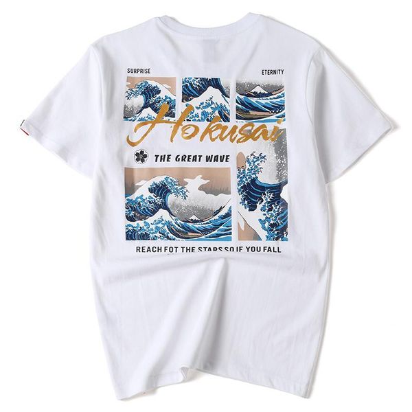 

men's t-shirts men printing ocean waves 100% cotton top, White;black