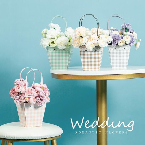 

4pcs/lot plaid tote bag flower bouquet gift shop trapezoid rectangle box packaging material other arts and crafts