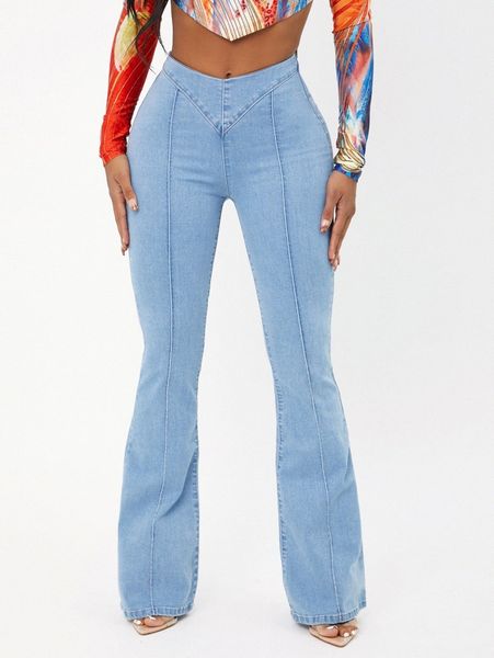 

sxy solid flare leg jeans h0g8#, Blue
