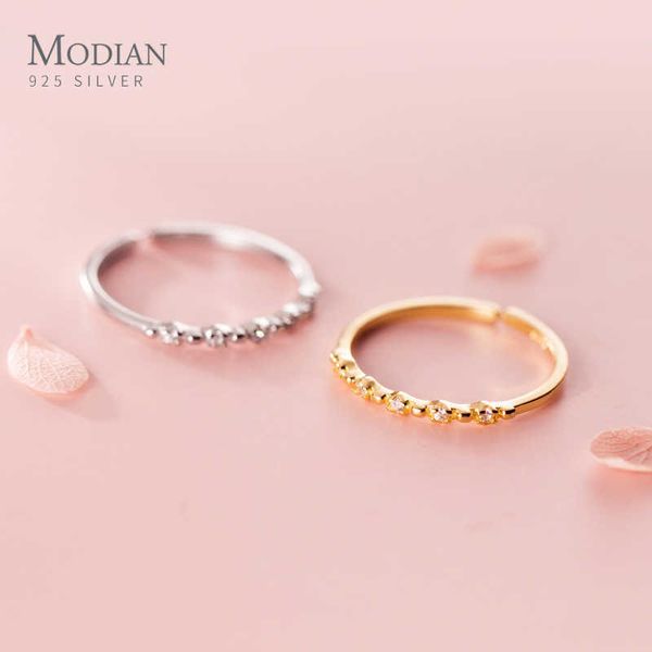 

fashion 925 sterling silver twinkling zircon adjustable open finger slim ring for women girl size fine jewelry 210707