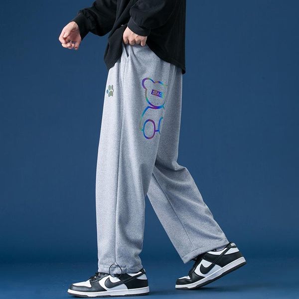 

men's pants autumn legged capris harlan korean fashion drawstring handsome sports casual basketball bear printing, Black