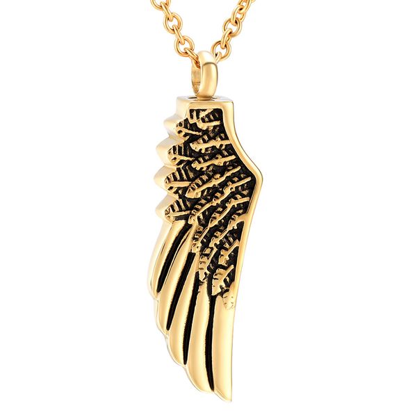 

wing shape stainless steel cremation souvenir pendant urn humanity memorial necklace jewelry men, Silver