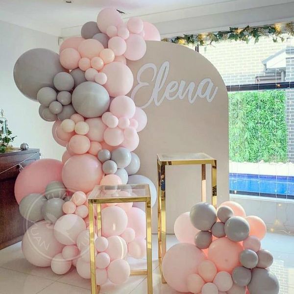 

party decoration 127pcs macaron balloons arch kit pastel grey pink garland 1st birthday decor baby shower anniversary supplies