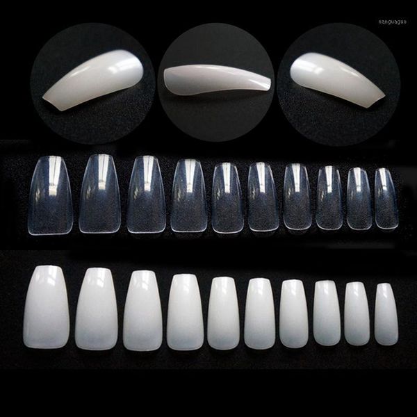 

pcs ballerina false nails tips curved artificial transparent/natural guide full cover fake nail abs acrylic set1, Red;gold