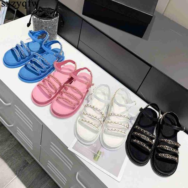 

sandals designer chain women shoes flat platform zapatillas mujer casual round toe chaussure femme beach ladies, Black