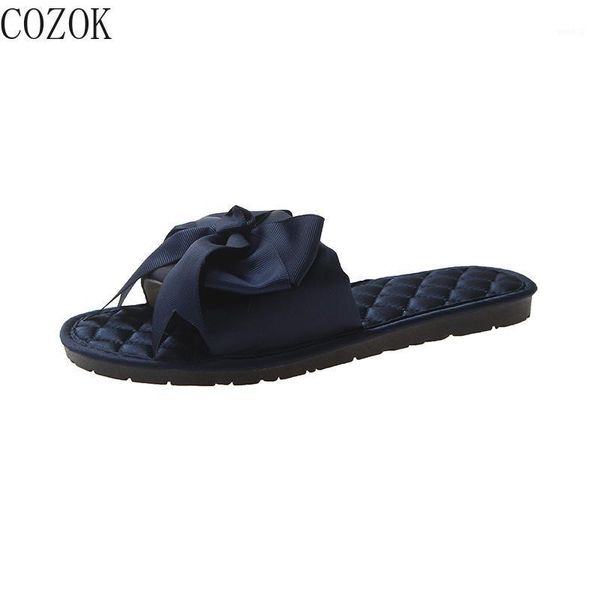 

slippers 2021 ladies fashion all-match simple bow decoration trend outdoor small fresh women's1, Black