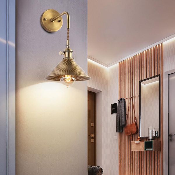 

wall lamps american brass sconce minimalist cone lamp e27 bedside restaurant bar cloakroom industrial rustic light