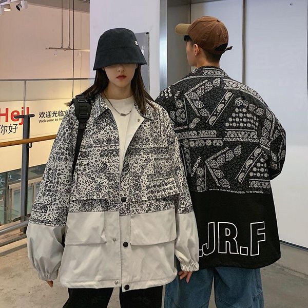 

men's jacket's 2021 spring autumn loose printing casual jacket stitching large size s-5xl trend handsome personality men jackets, Black;brown