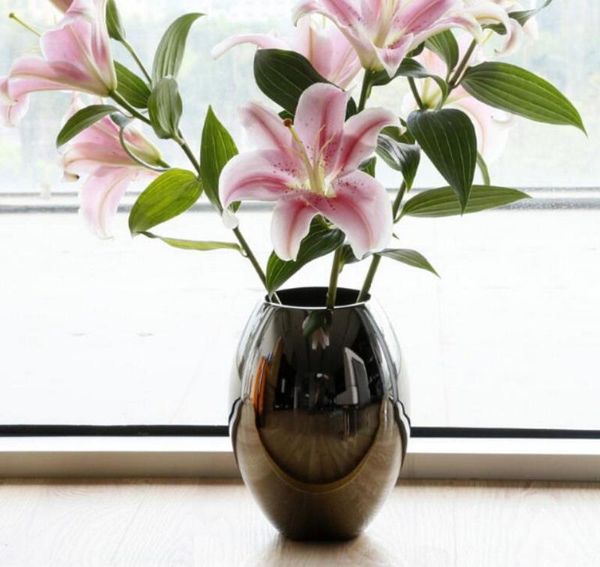 

vases metal round vase simple stainless steel black can save water