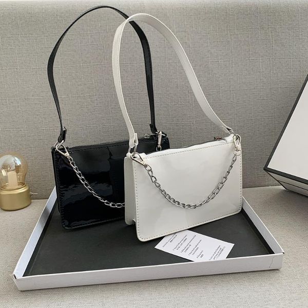 

evening bags patent leather baguette small pu shoulder for women chain designed handbag female travel totes