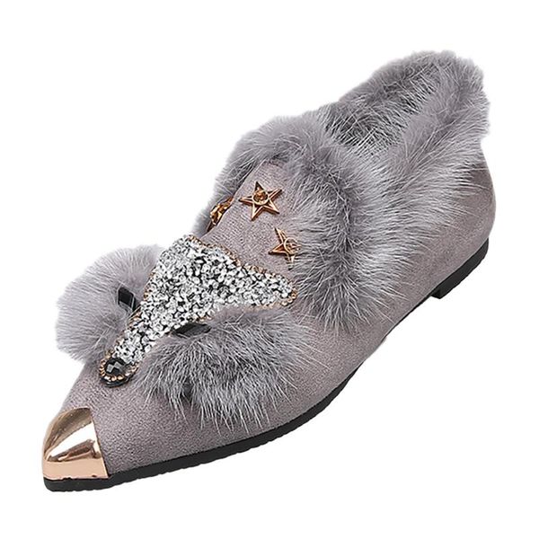 

slippers women's crystal pointed toe slipper casual single ladies cotton shoes mules outdoor winter warm furry, Black