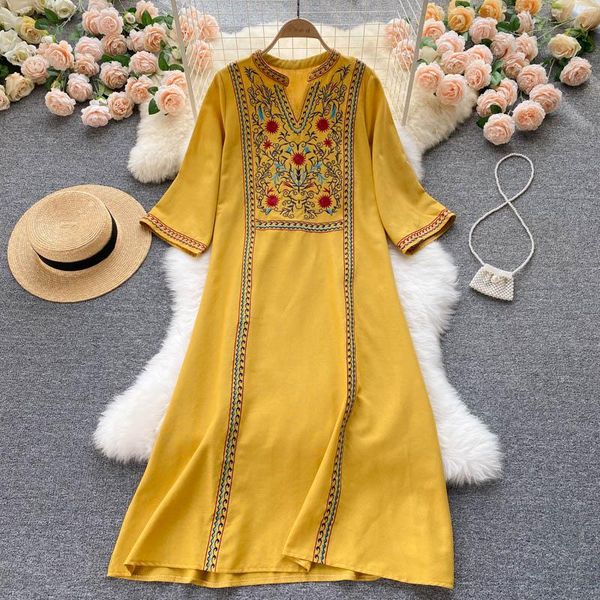 

party dresses woman dress embroidery retro short sleeve v-neck elegant 2021 summer slim fit vestidos, White;black