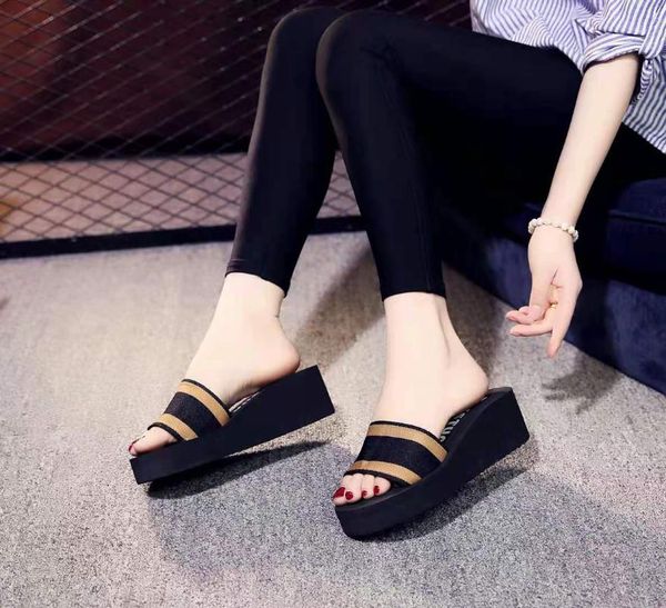 

slippers summer women sandals 2021 platform bathroom wedge outdoor beach flip flops flats ladies confortable, Black