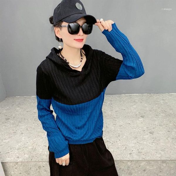 

women's sweater autumn / winter 2021 hooded color matching bottom fashion slim long sleeve bottomed1, White;black