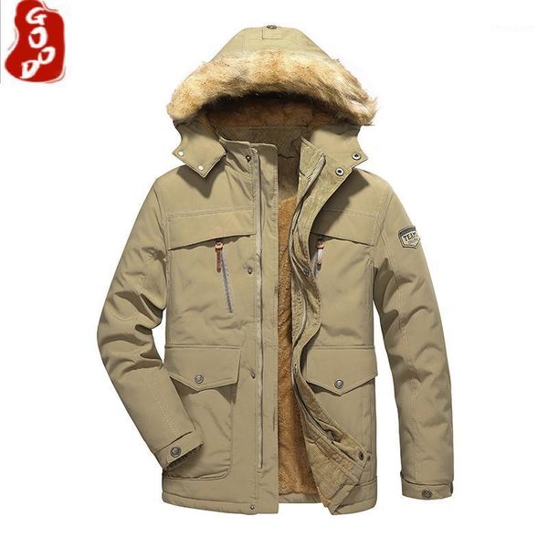 

men's jackets casual winter jacket men fur collar warm coat mens outdoor waterproof multi-pockets cargo fleece windbreakers, Black;brown