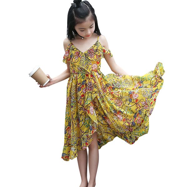 

teenage girls dresses chiffon bohemia costume kids dresses for girls 2021 summer party flower princess dress girls 5-15 years, Red;yellow
