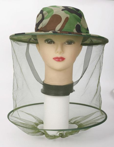 

outdoor hats camouflage men fishing cap wide brim visor sunshade hunting bee keeping mesh hat insects mosquito prevention neck head cover, Black;white