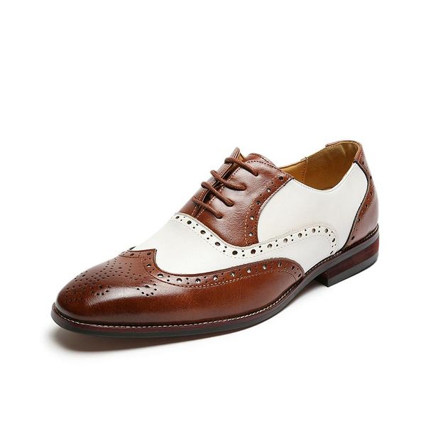 

dress shoes men handmade brogue style paty leather wedding flats oxfords formal, Black
