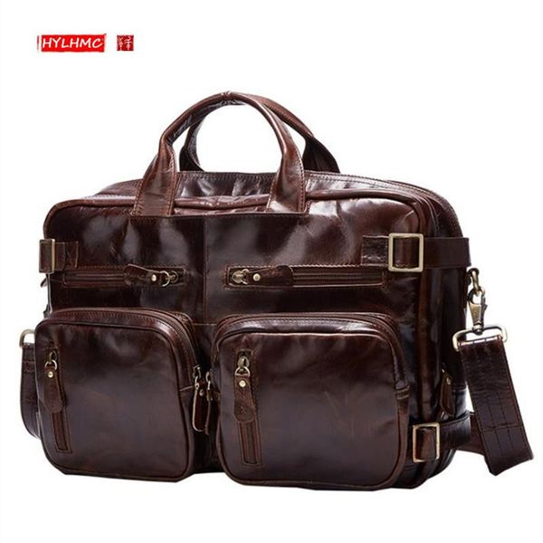 

backpack genuine leather men's shoulder bag men business casual portable lapbackpacks cowhide retro handbags