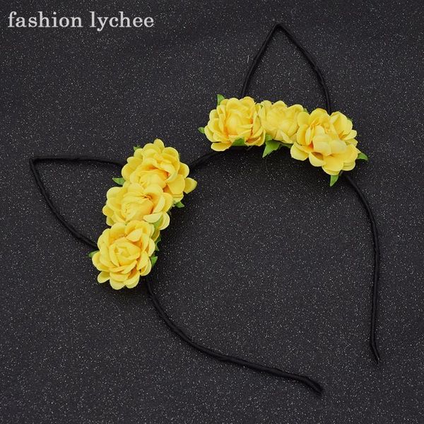 

hair clips & barrettes fashion lychee lovely cat ears headband beautiful flower cute girls women adjustable band accessories, Golden;silver
