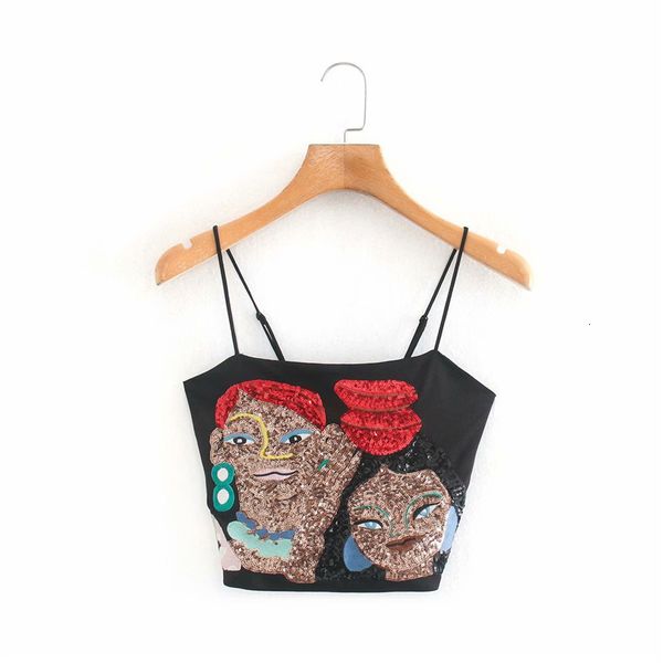 

bras sets fashion lady summer shining sequined short crop women's girls embroidery elastic bust streetwear camis chic sling o, Red;black