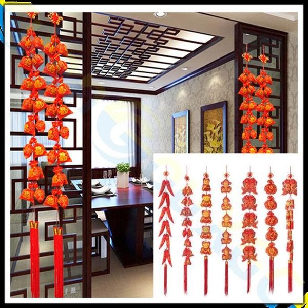

party decoration spring festival chinese knots firecrackers red peppers string pendants ornament room layout chinease year