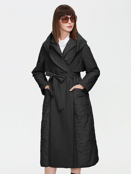 

ziai pocket side hooded belted longline winter coat a7qj#, Black
