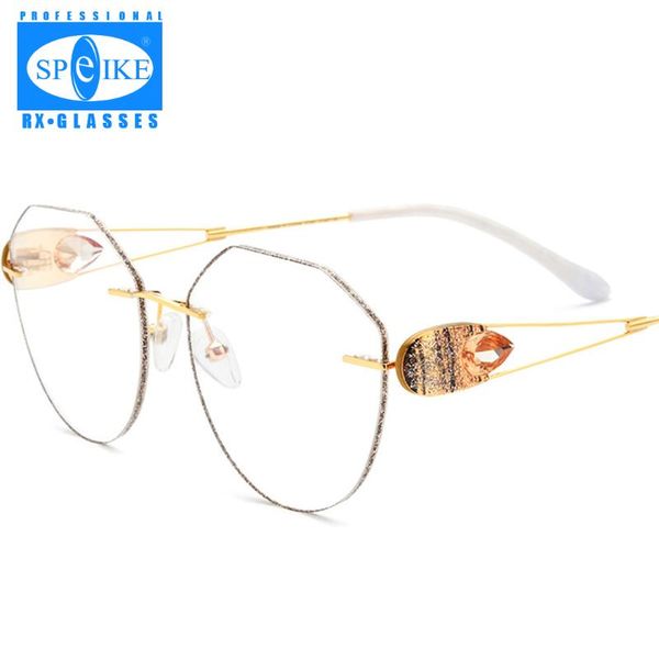 

fashion sunglasses frames br18511 diamond-cut rimless spectacle frame ladies' luxury diamond-set pure titanium optical myopic, Black