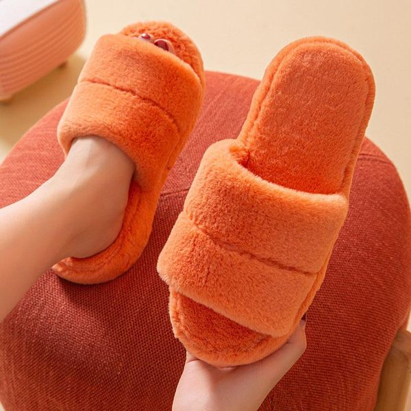 

slippers winter house women cute plush high heels fluffy warm shoes thick soled ladies girls indoor outdoor bedroom fur slides y, Black