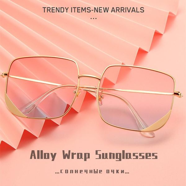 

fashion alloy wrap frame gradient sunglasses for women girls vintage oversized coated lenses decorative sun glasses uv400, White;black