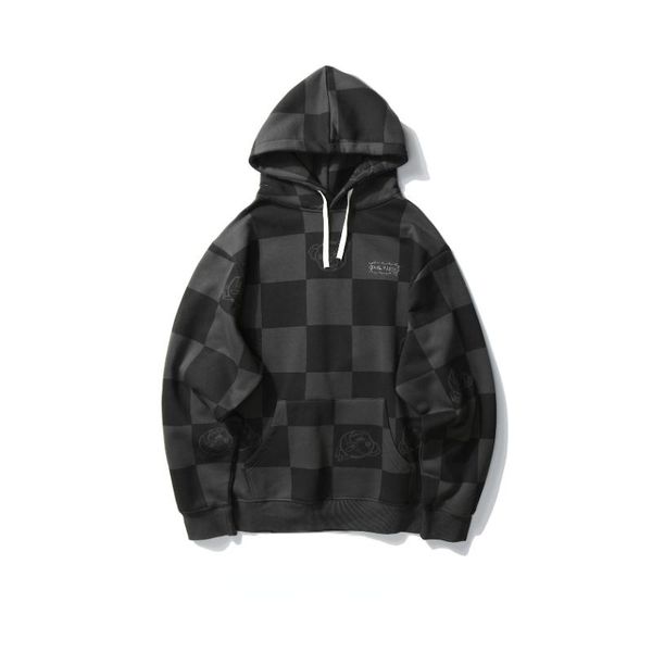 

men's hoodies & sweatshirts kpop square plaid printed retro apricot men harajuku sweatshirt cotton hooded pullover women vintage clothe, Black