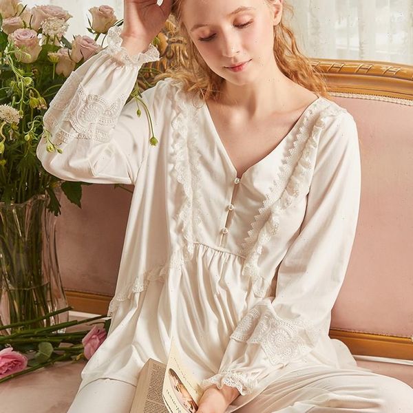 

fashion cotton long sleeve pajamas women sleepwear sets pink white cardigan v neck vintage sweet nightsuits spring autumn, Black;red