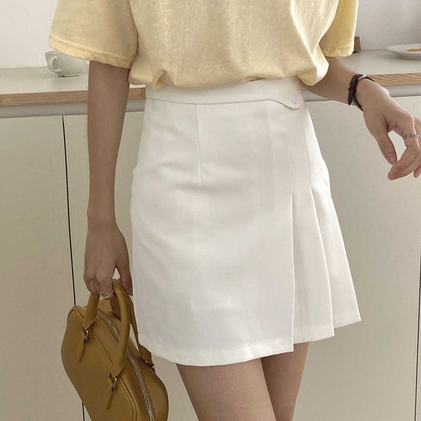 

summer white balck pleated skirt women's high-waisted mini female 210607, Black